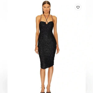 Revolve Michael Costello black Brigitte ruched metallic midi dress